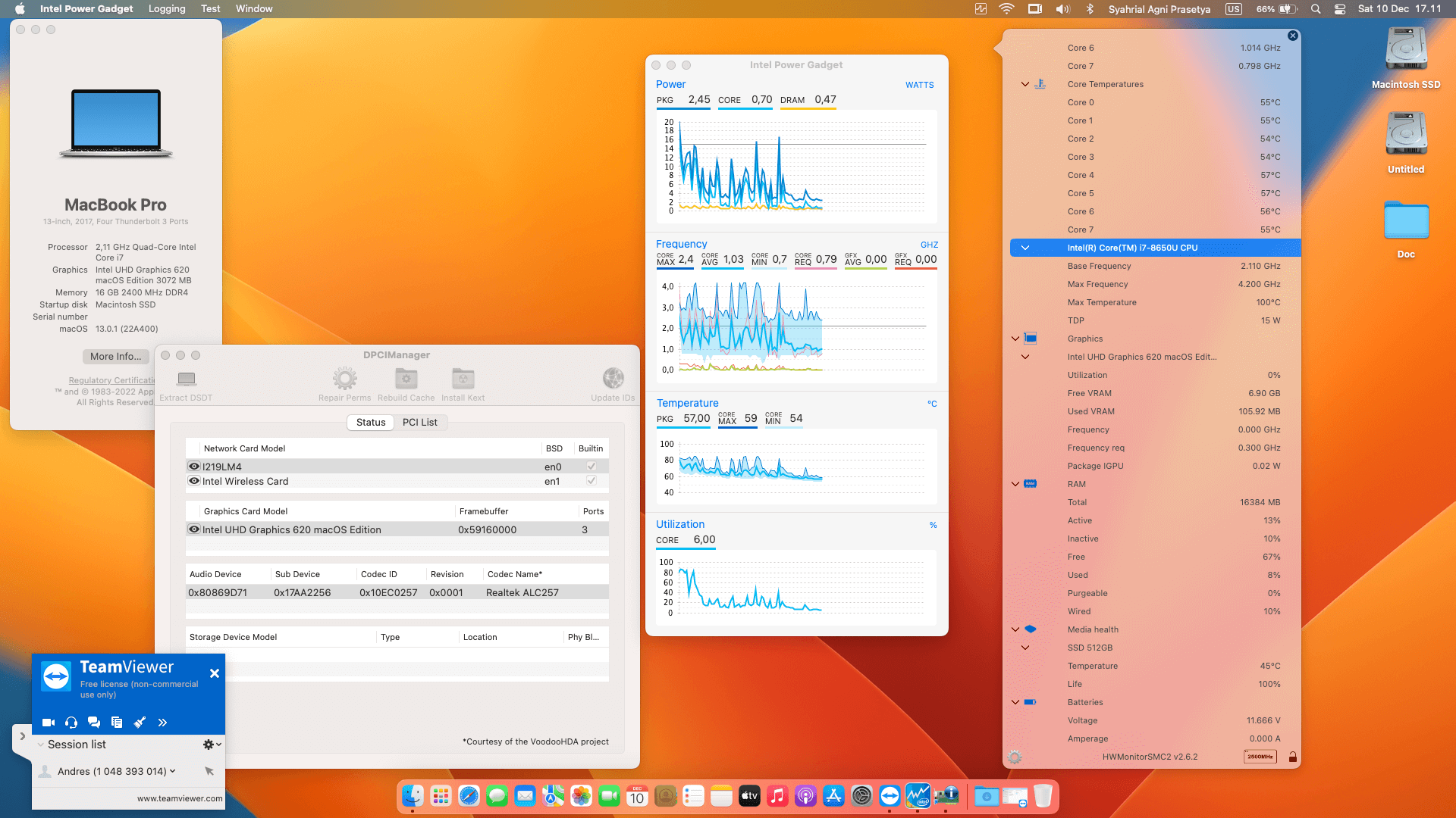 Success Hackintosh macOS Ventura 13.0.1 Build 22A400 in Lenovo Thinkpad X280